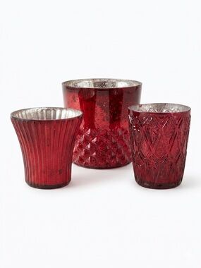 Pottery Barn Red  Mercury Glass Votive Candle Holders - Set of 3